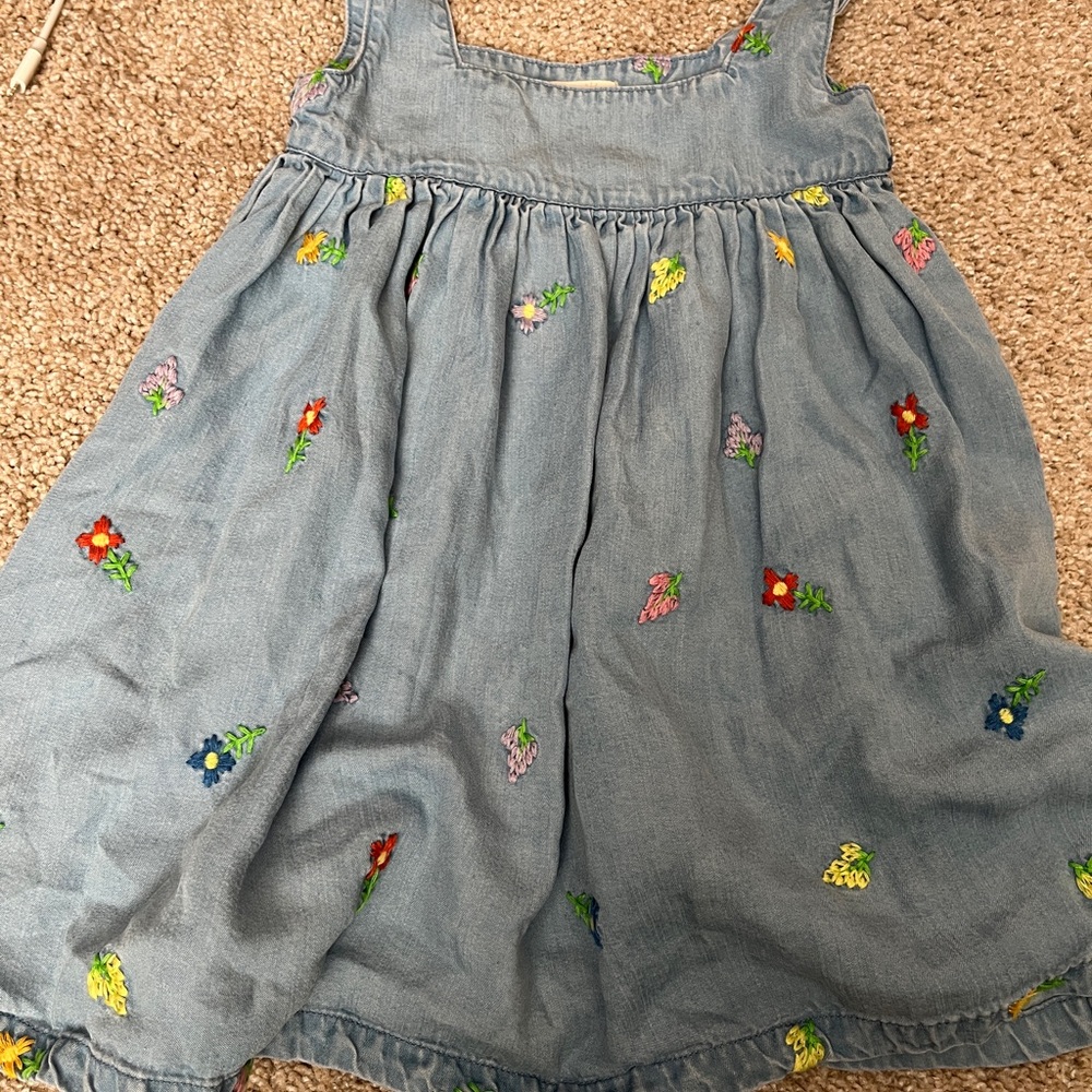 Charming Kids Denim Dress with Floral Embroidery